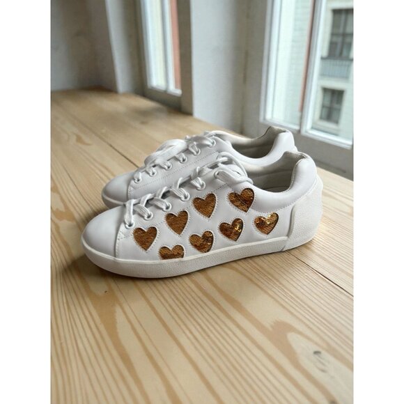 ASH Sequin Heart Print White Leather Sneakers Size 37 / US 6.5 -7 - Picture 1 of 10